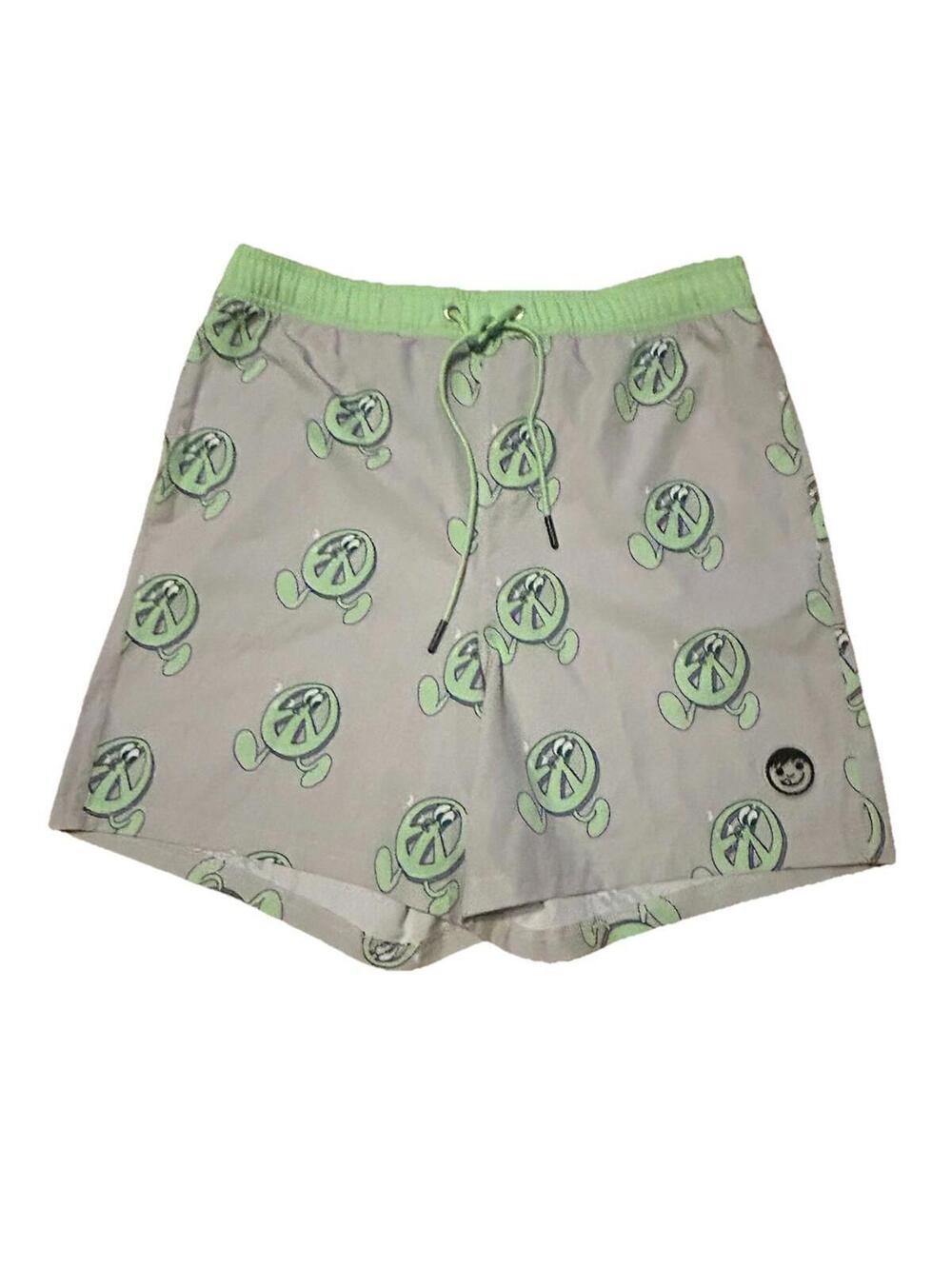 NEFF Men’s Gray Green Peace Sign Print Shorts Size Large NWT Lightweight